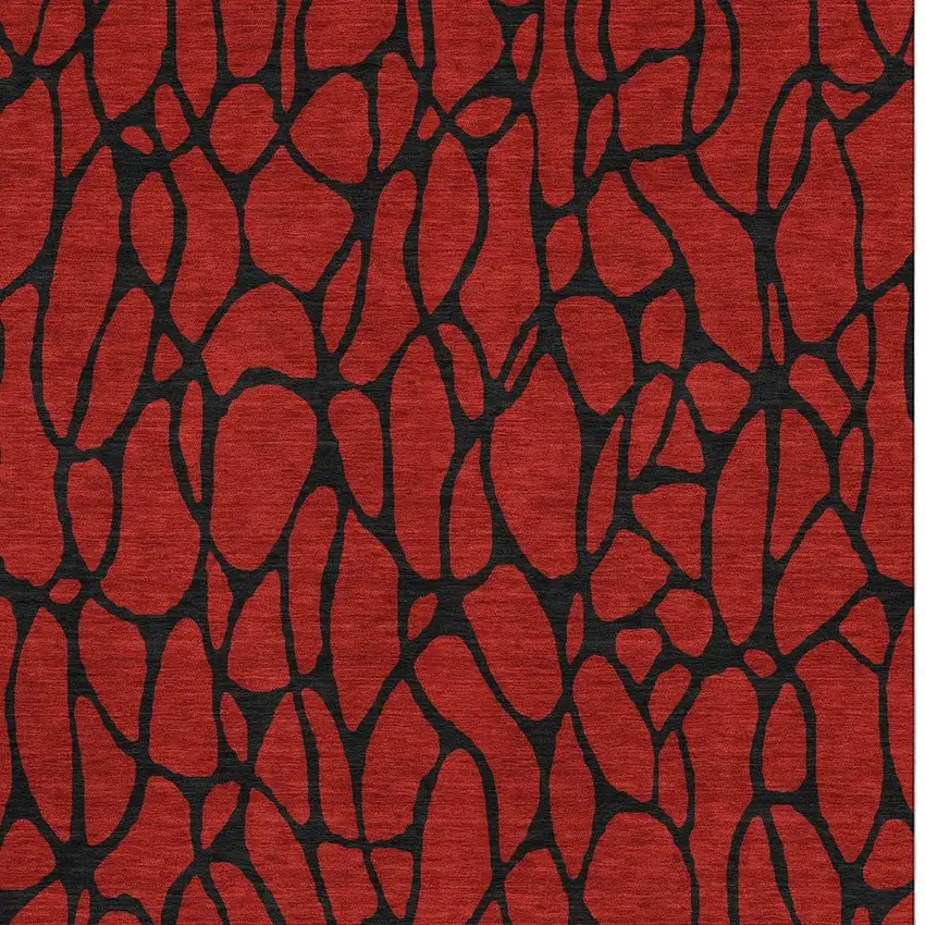 Red And Black Geometric Washable Area Rug With UV Protection Photo 3