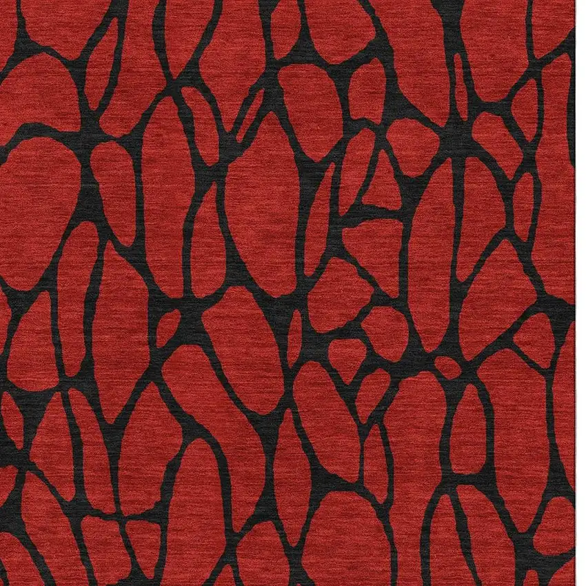 Red And Black Geometric Washable Area Rug With UV Protection Photo 2
