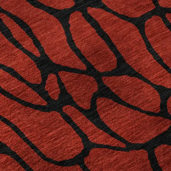 Red And Black Geometric Washable Area Rug With UV Protection Photo 9