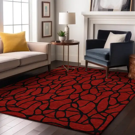 Red And Black Geometric Washable Area Rug With UV Protection Photo 4