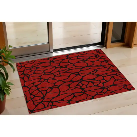 Red And Black Geometric Washable Indoor Outdoor Area Rug Photo 1