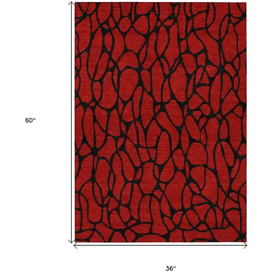 Red And Black Geometric Washable Indoor Outdoor Area Rug Photo 3