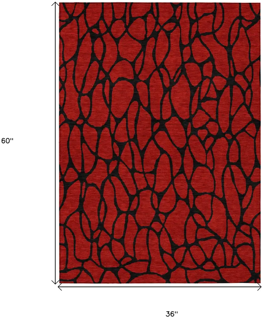 Red And Black Geometric Washable Indoor Outdoor Area Rug Photo 3