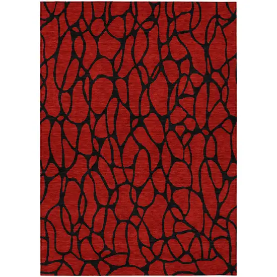 Red And Black Geometric Washable Indoor Outdoor Area Rug Photo 2