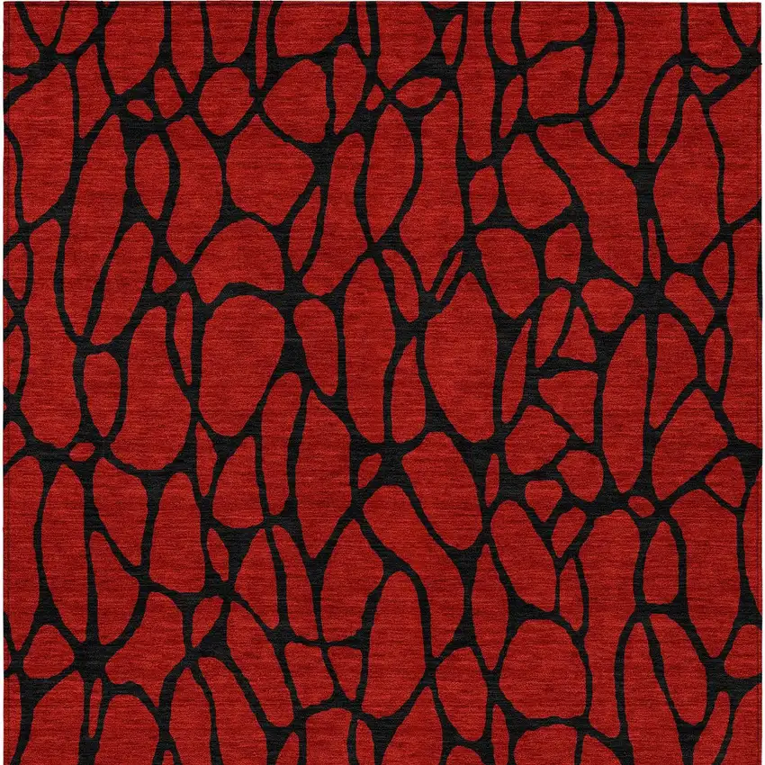 Red And Black Geometric Washable Indoor Outdoor Area Rug Photo 7