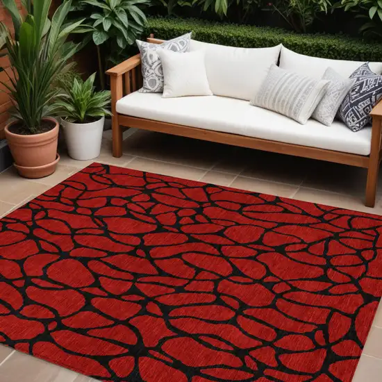 Red And Black Geometric Washable Indoor Outdoor Area Rug Photo 1