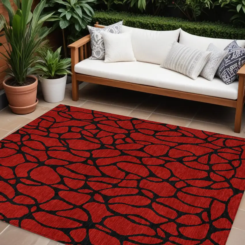 Red And Black Geometric Washable Indoor Outdoor Area Rug Photo 1