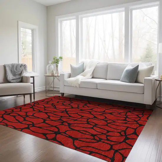 Red And Black Geometric Washable Indoor Outdoor Area Rug Photo 9