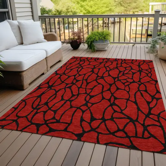 Red And Black Geometric Washable Indoor Outdoor Area Rug Photo 8