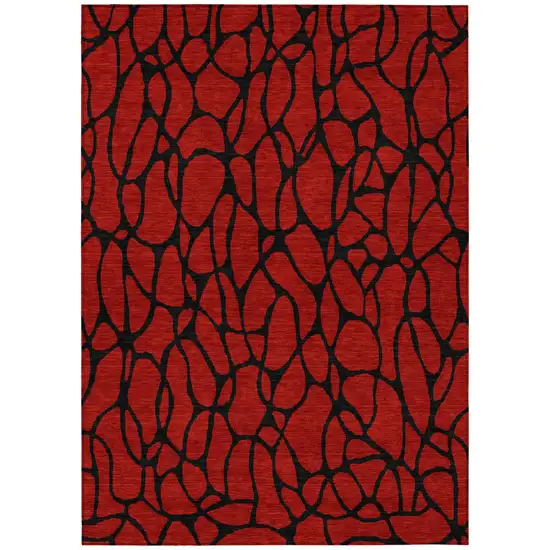 Red And Black Geometric Washable Indoor Outdoor Area Rug Photo 2