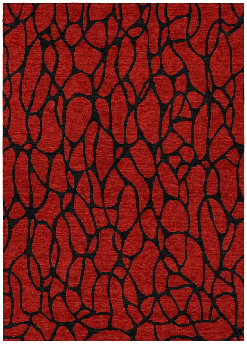 Red And Black Geometric Washable Indoor Outdoor Area Rug Photo 2