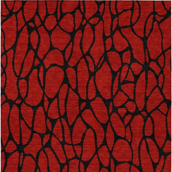 Red And Black Geometric Washable Indoor Outdoor Area Rug Photo 6