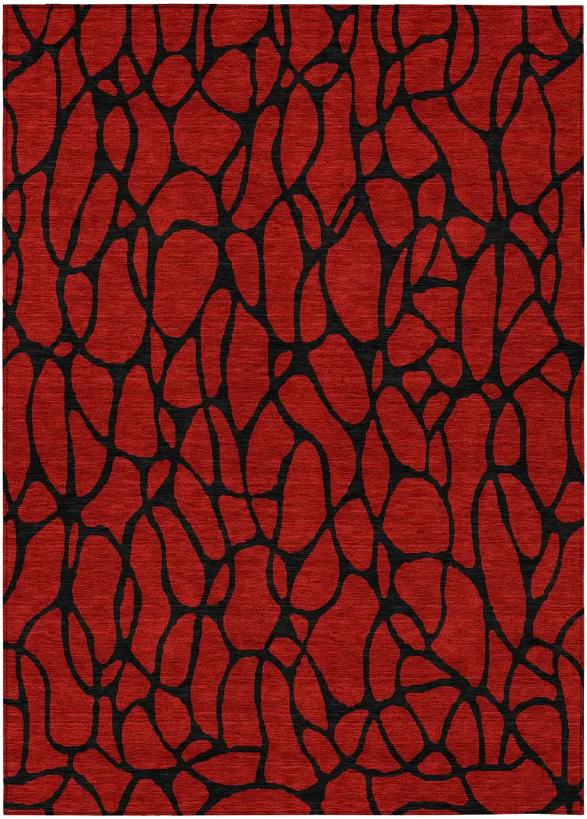 Red And Black Geometric Washable Indoor Outdoor Area Rug Photo 2