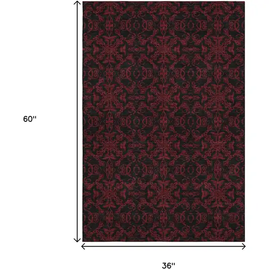 Red And Black Medallion Washable Area Rug With UV Protection Photo 3