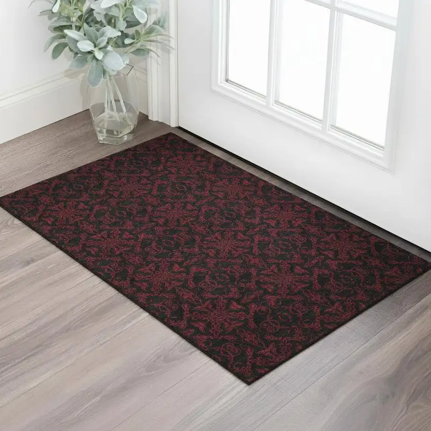 Red And Black Medallion Washable Area Rug With UV Protection Photo 2