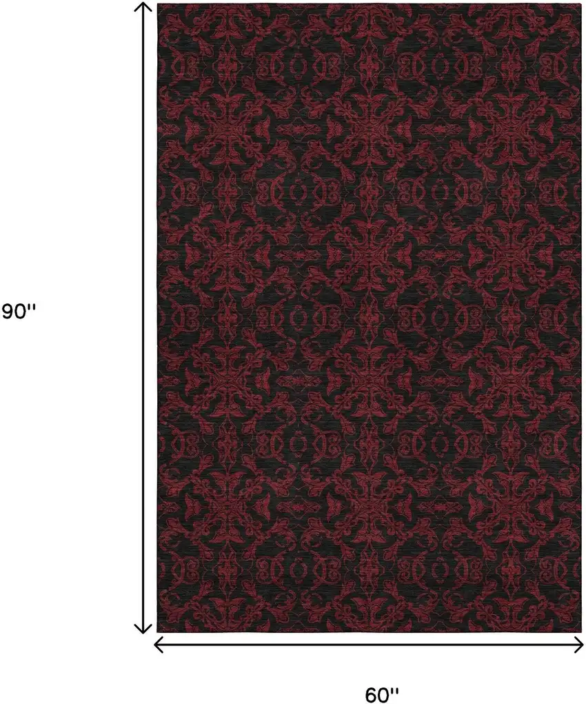 Red And Black Medallion Washable Area Rug With UV Protection Photo 3