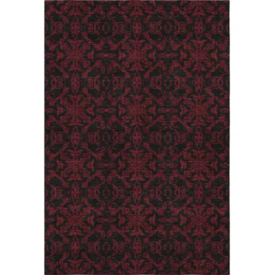 Red And Black Medallion Washable Area Rug With UV Protection Photo 4