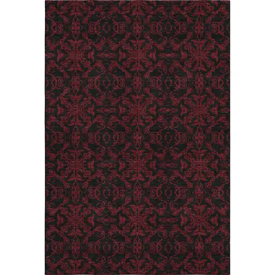 Red And Black Medallion Washable Area Rug With UV Protection Photo 1