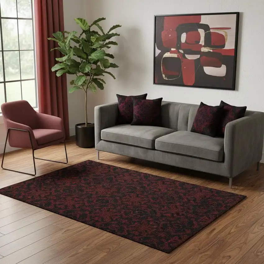 Red And Black Medallion Washable Area Rug With UV Protection Photo 1