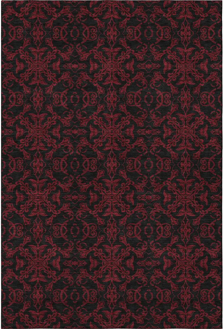 Red And Black Medallion Washable Area Rug With UV Protection Photo 4