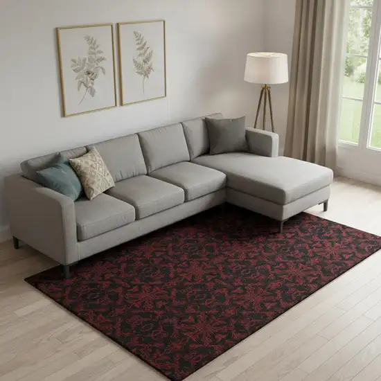 Red And Black Medallion Washable Area Rug With UV Protection Photo 1