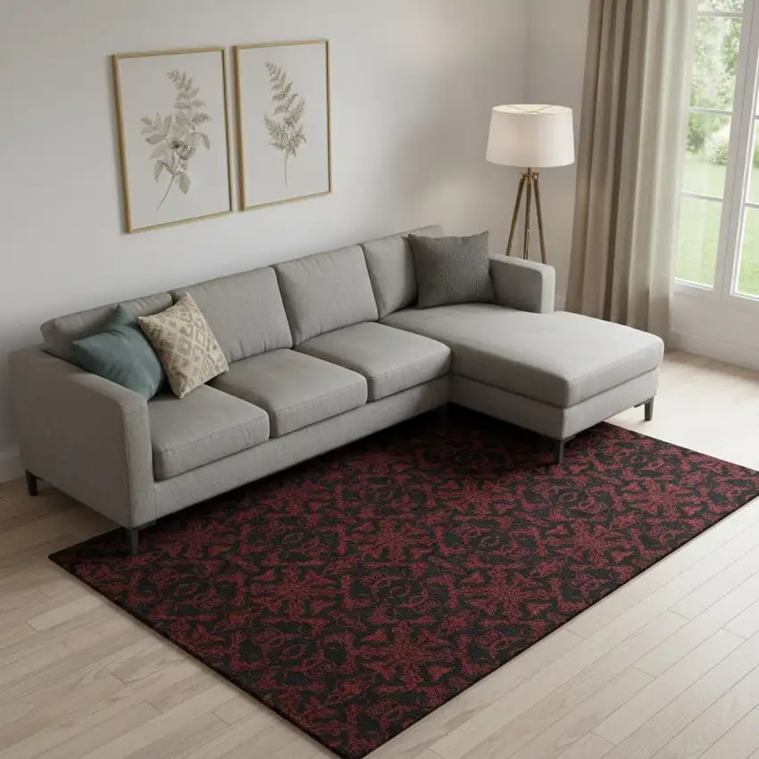 Red And Black Medallion Washable Area Rug With UV Protection Photo 1