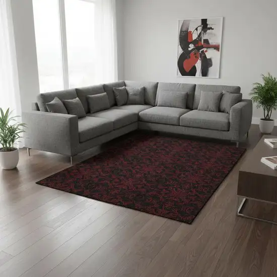 Red And Black Medallion Washable Area Rug With UV Protection Photo 2