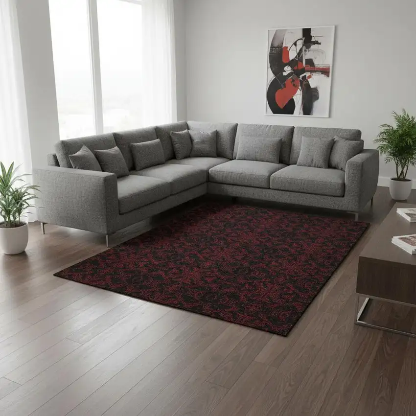 Red And Black Medallion Washable Area Rug With UV Protection Photo 2