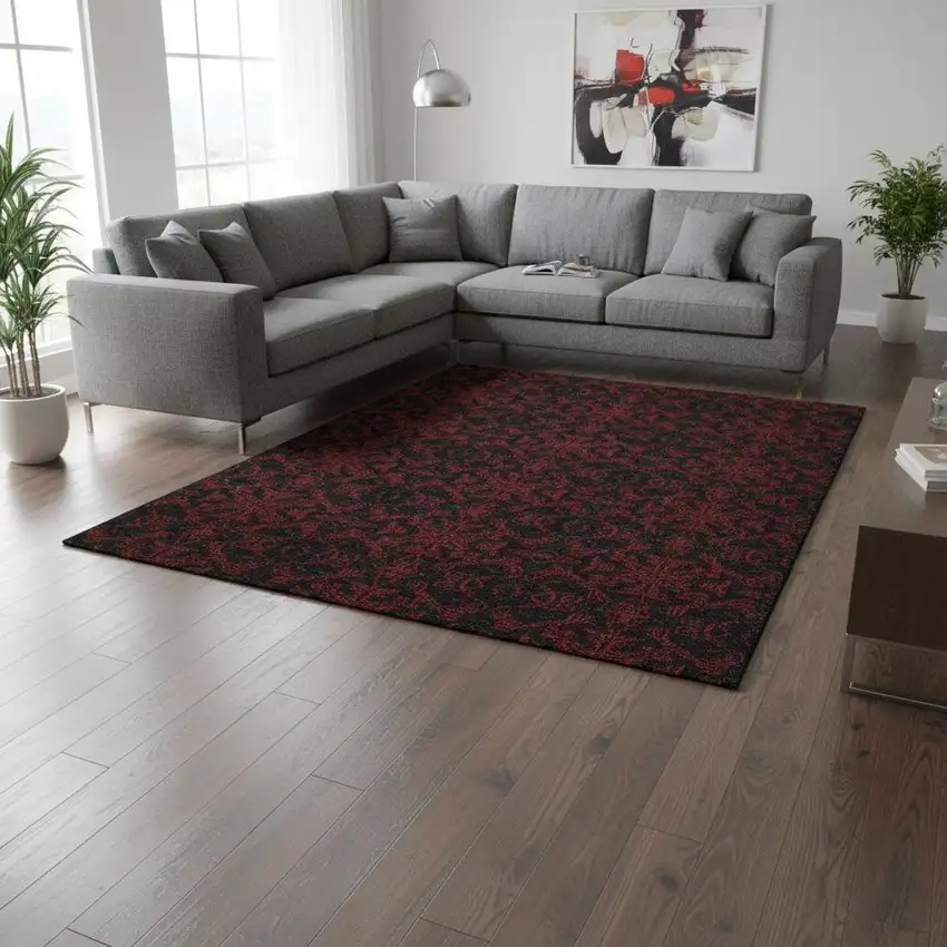 Red And Black Medallion Washable Area Rug With UV Protection Photo 2