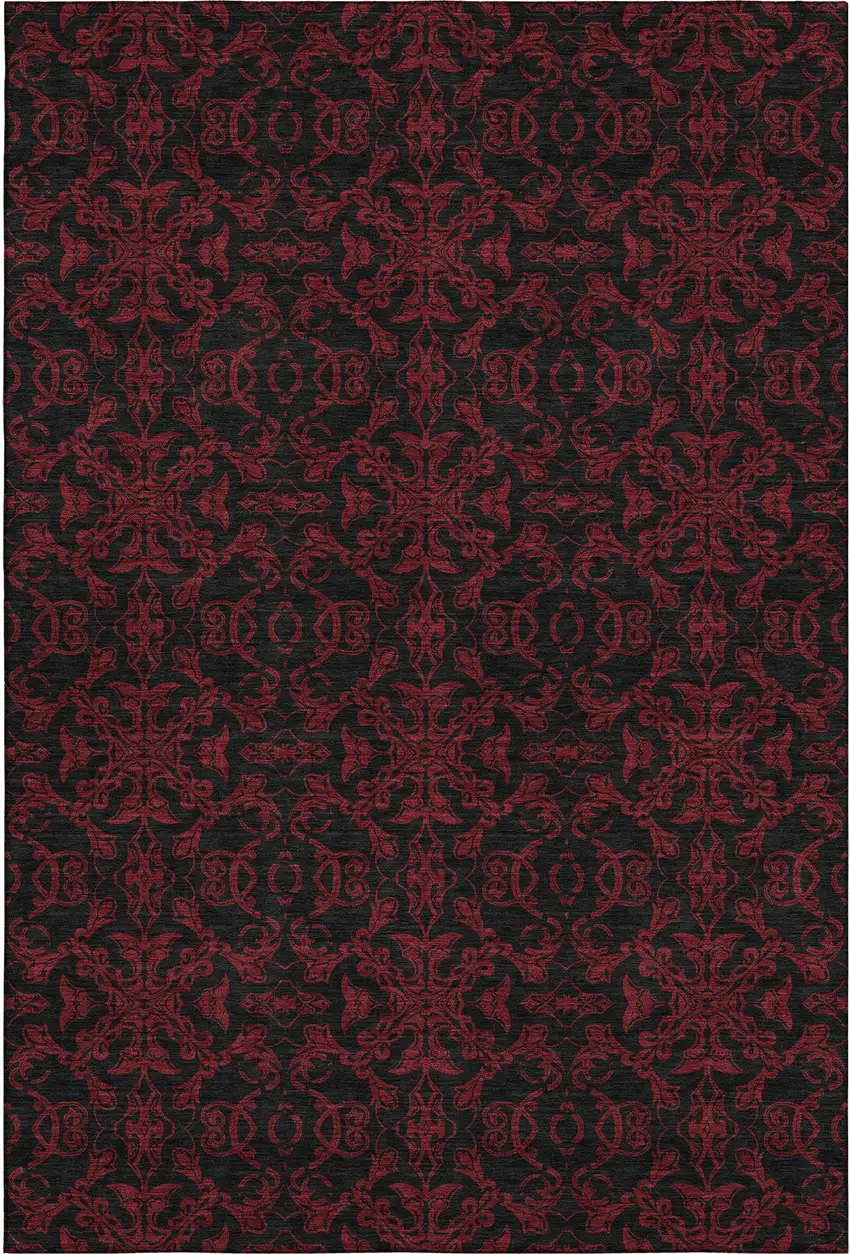 Red And Black Medallion Washable Area Rug With UV Protection Photo 1