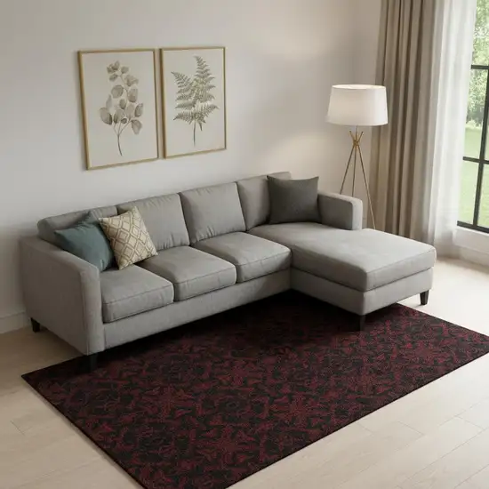 Red And Black Medallion Washable Area Rug With UV Protection Photo 1