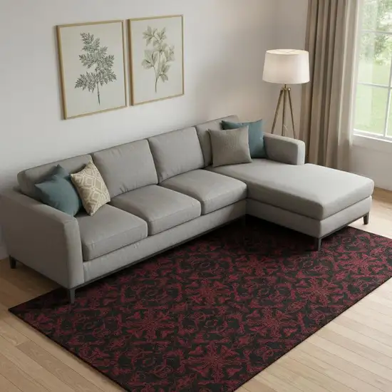 Red And Black Medallion Washable Area Rug With UV Protection Photo 1