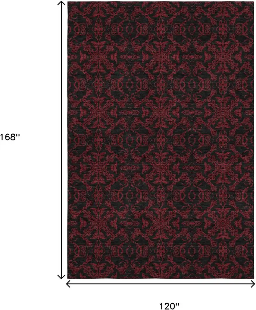 Red And Black Medallion Washable Area Rug With UV Protection Photo 3
