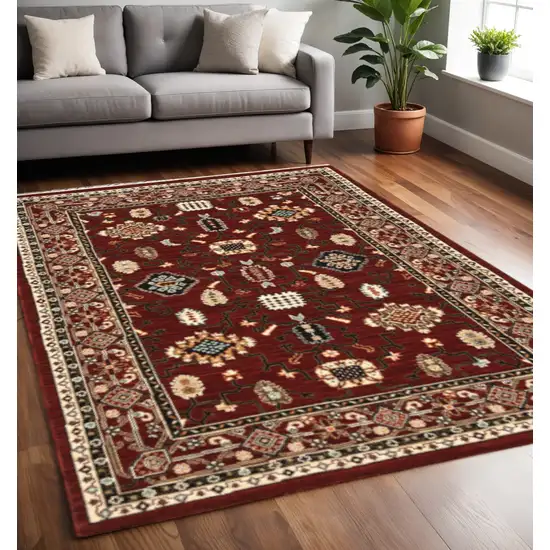 Red And Black Oriental Power Loom Area Rug With Fringe Photo 1