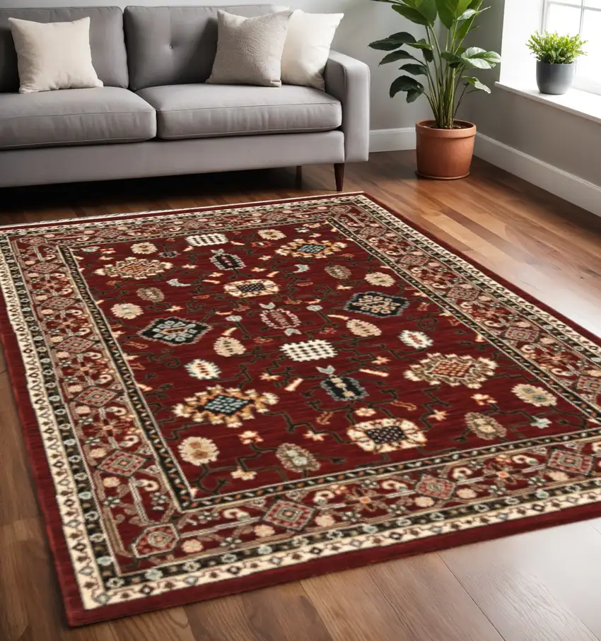 Red And Black Oriental Power Loom Area Rug With Fringe Photo 1