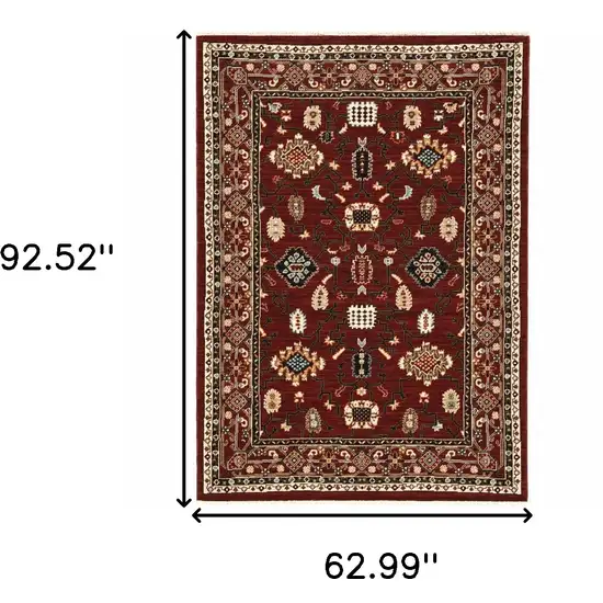 Red And Black Oriental Power Loom Area Rug With Fringe Photo 3