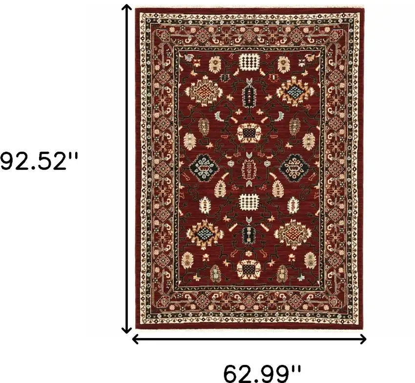 Red And Black Oriental Power Loom Area Rug With Fringe Photo 3