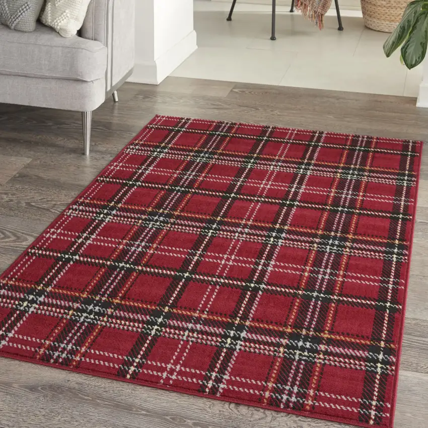 Red And Black Plaid Area Rug Photo 4