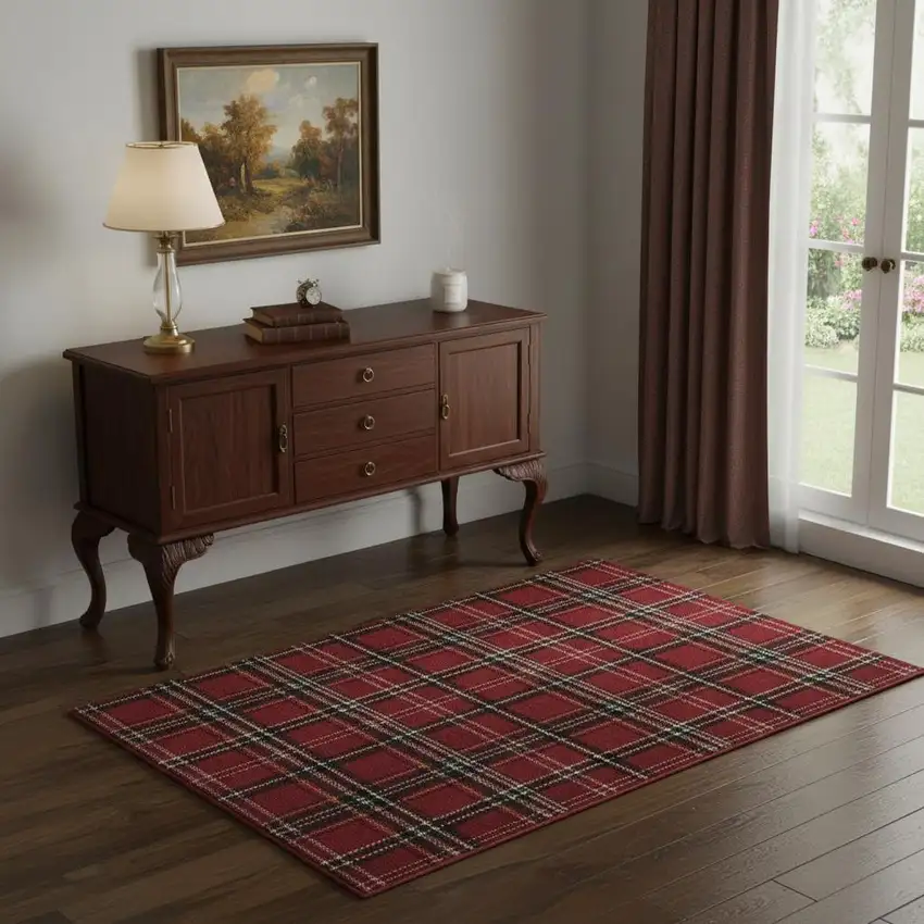 Red And Black Plaid Area Rug Photo 1
