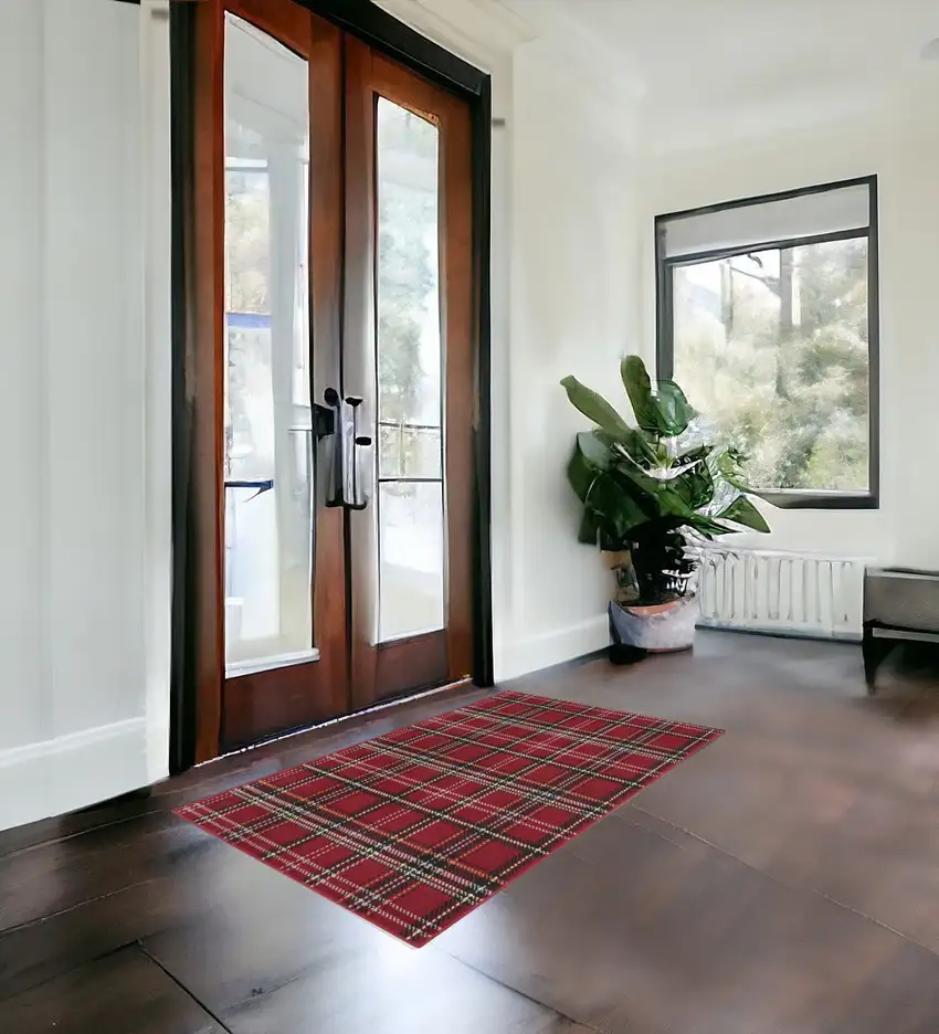 Red And Black Plaid Area Rug Photo 1