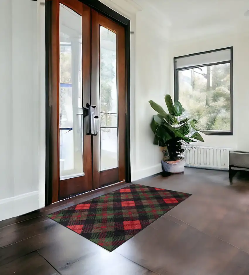 Red And Black Plaid Area Rug Photo 1