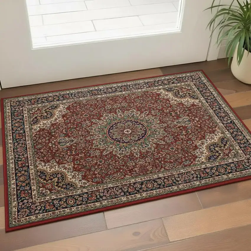 Red And Blue Oriental Area Rug Photo 1
