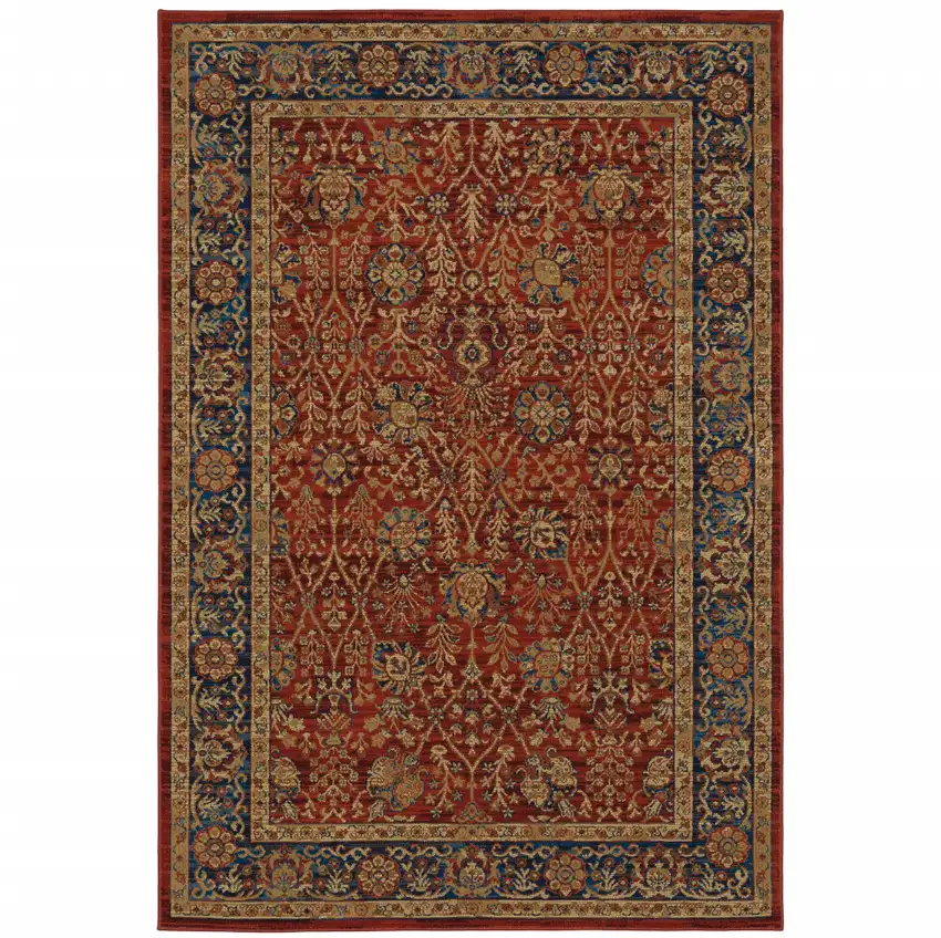 Red And Blue Oriental Power Loom Stain Resistant Area Rug Photo 1