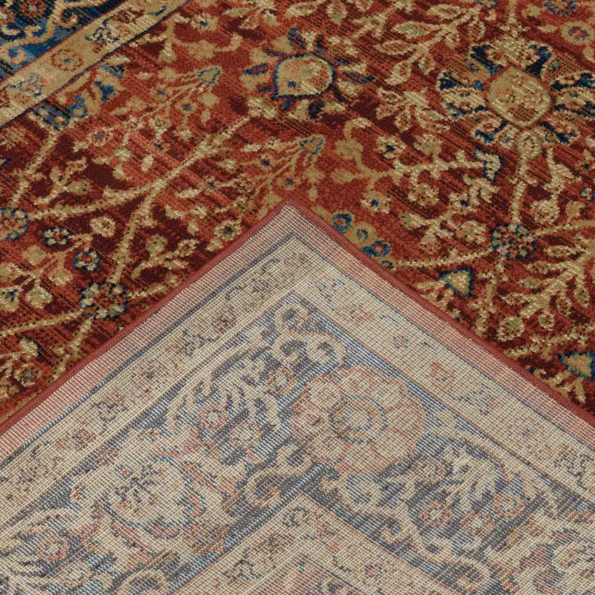 Red And Blue Oriental Power Loom Stain Resistant Area Rug Photo 5