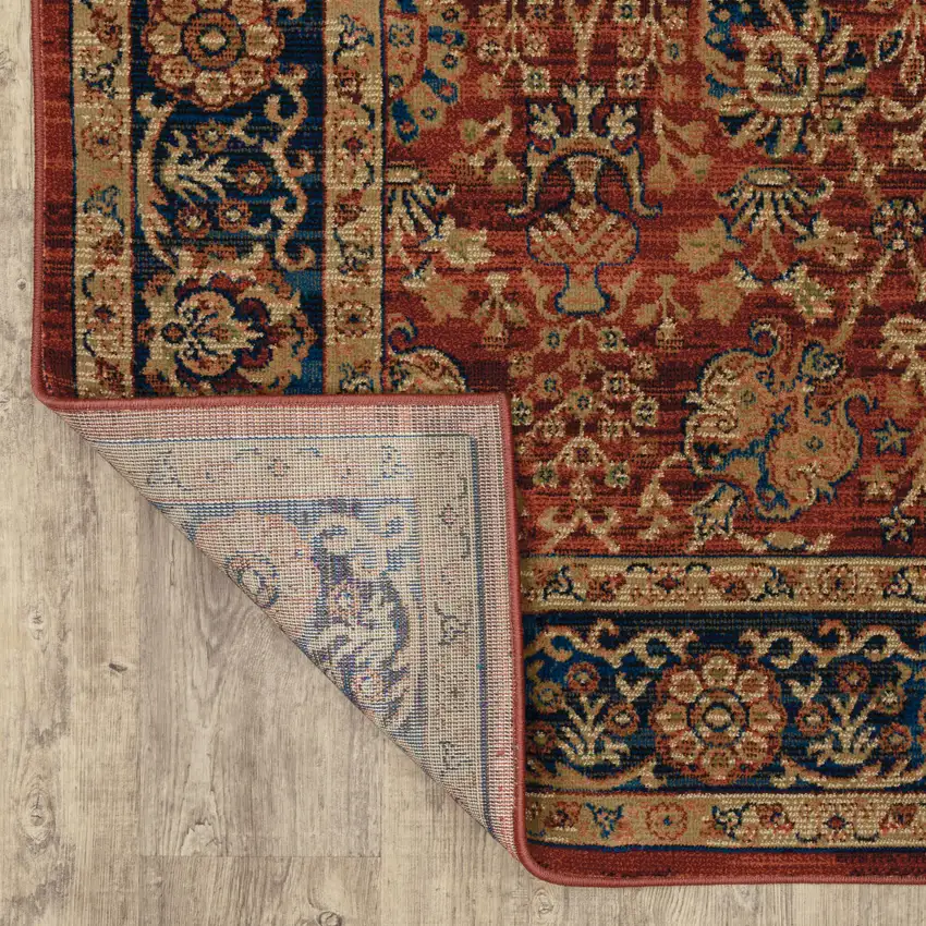 Red And Blue Oriental Power Loom Stain Resistant Area Rug Photo 8