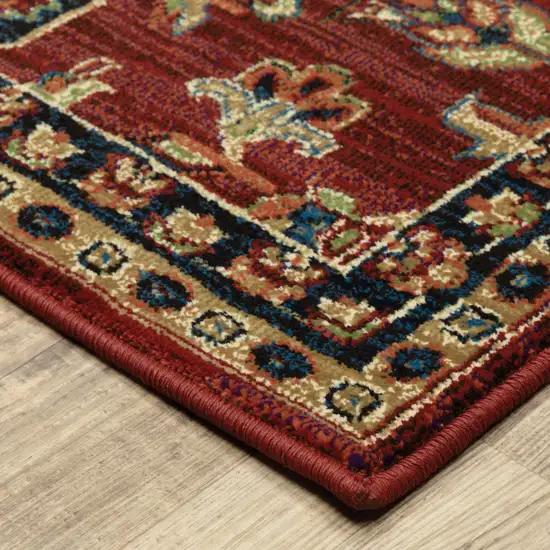 Red And Blue Oriental Power Loom Stain Resistant Area Rug Photo 6