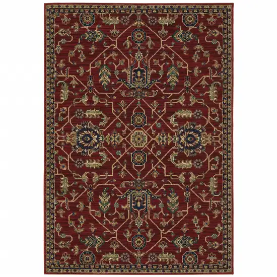 Red And Blue Oriental Power Loom Stain Resistant Area Rug Photo 1