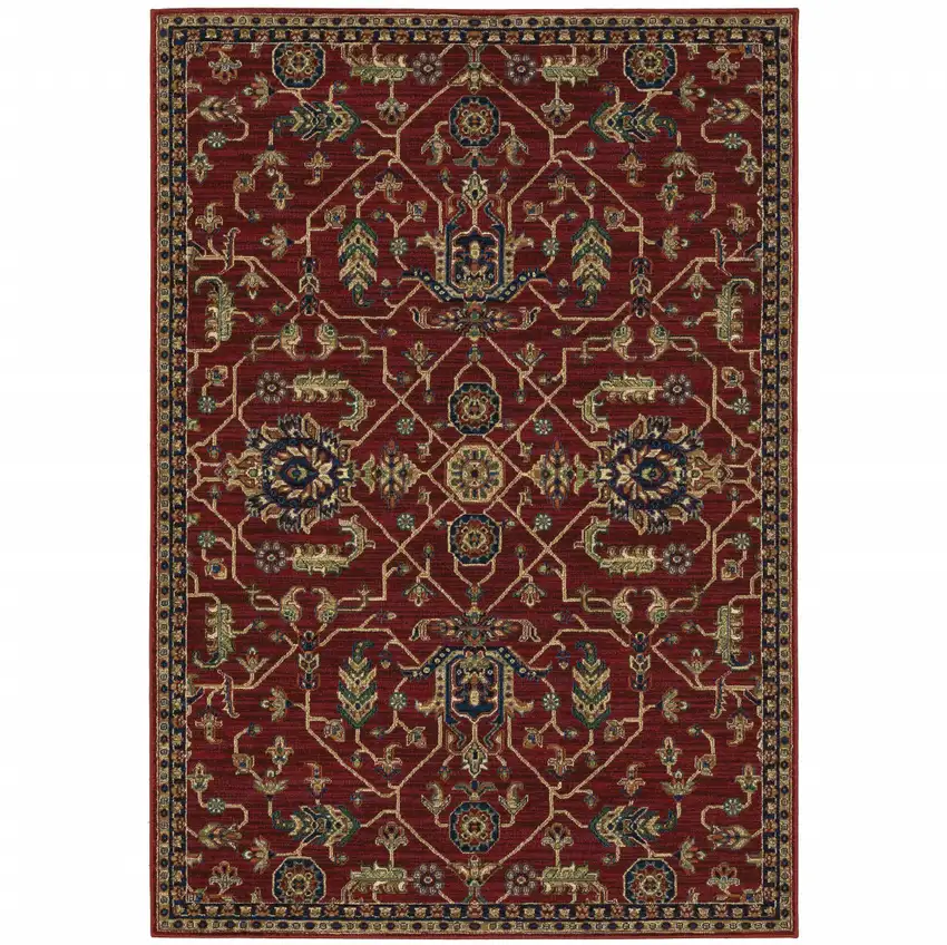 Red And Blue Oriental Power Loom Stain Resistant Area Rug Photo 1