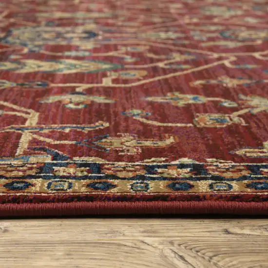 Red And Blue Oriental Power Loom Stain Resistant Area Rug Photo 7