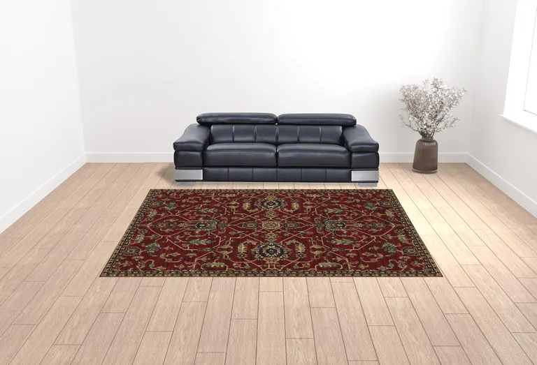 Red And Blue Oriental Power Loom Stain Resistant Area Rug Photo 3